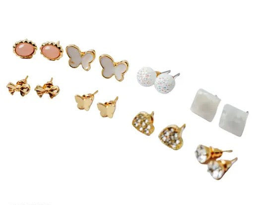 Gold-plated trendy earrings and studs combo set for women, 8-piece collection