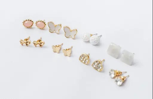 Gold-plated trendy earrings and studs combo set for women, 8-piece collection