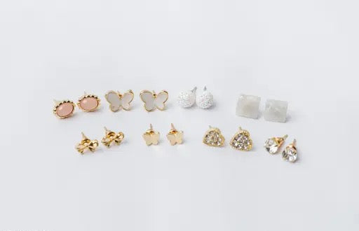 Gold-plated trendy earrings and studs combo set for women, 8-piece collection