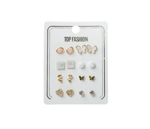 Gold-plated trendy earrings and studs combo set for women, 8-piece collection