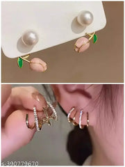 Korean Gold-Plated Stud Earrings - Combo Pack of 2