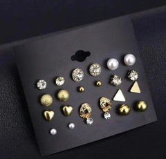 Fashion Frill Gold Plated Heart Stud Earrings - 12 Pair Set