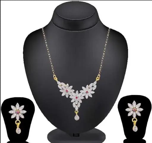 Princess gold-plated fancy Mangalsutra set with Cubic Zirconia stones, 18-inch adjustable design