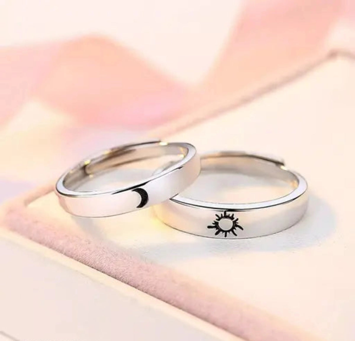 "Custom Adjustable Sun & Moon Rings - I LOVE YOU Engraved Couples Jewelry"