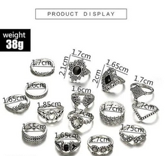 Vembley silver-plated 15-piece vintage design ring set for women and girls