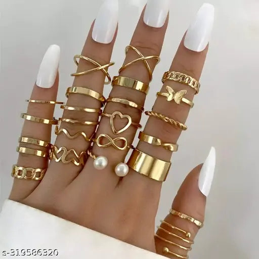 Gold Plated Stackable Rings Set - 22 Contemporary Designs