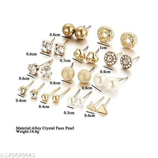 Fashion Frill Gold Plated Heart Stud Earrings - 12 Pair Set