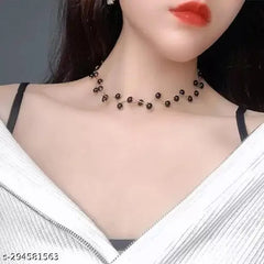 Elegant Gold-Plated Pearl Choker Set - White & Black Beads Necklace Combo