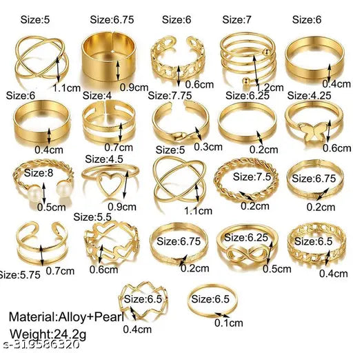 Gold Plated Stackable Rings Set - 22 Contemporary Designs